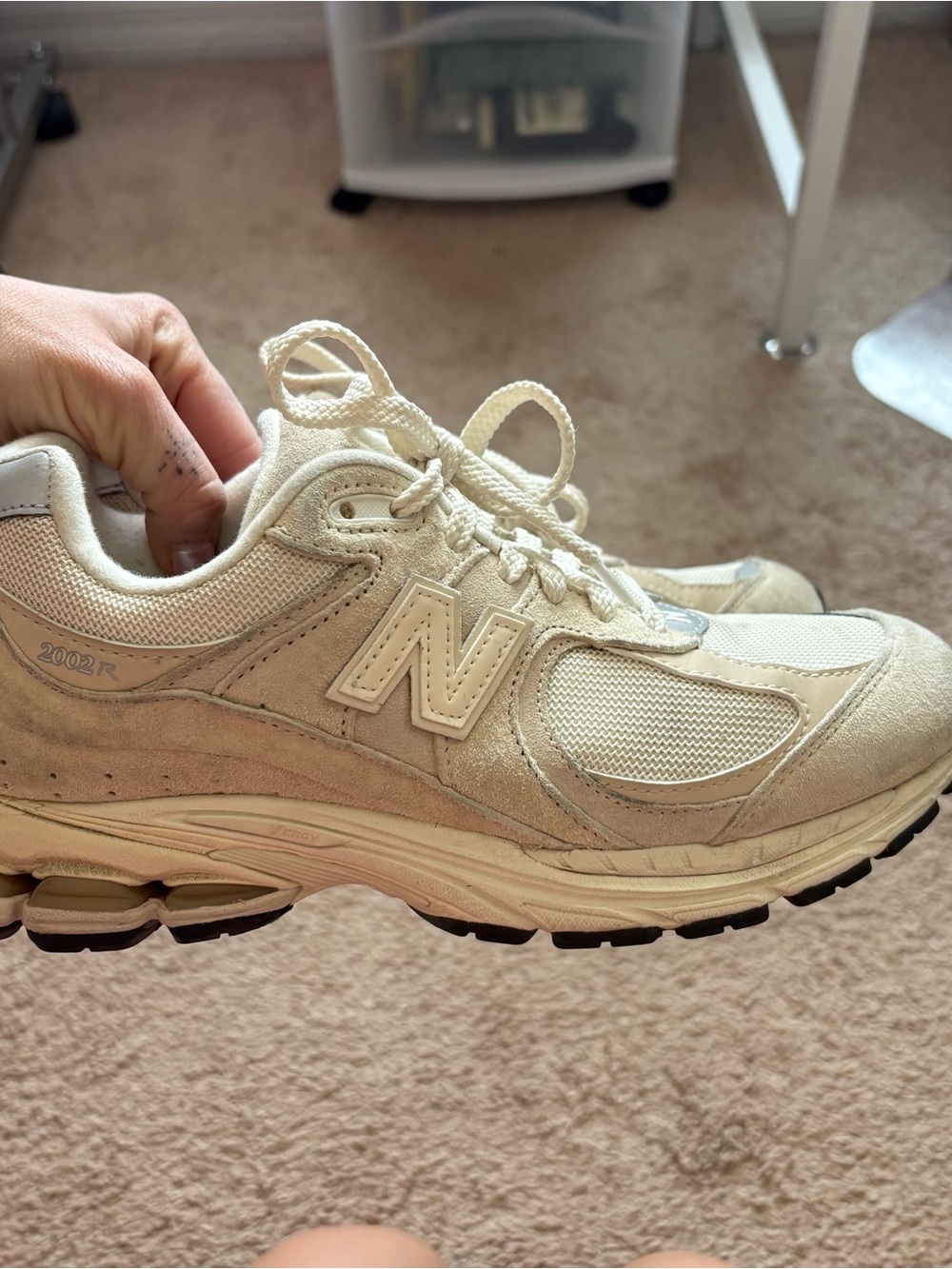 New Balance Off-White/Tan 2002R Suede Mesh Sneakers